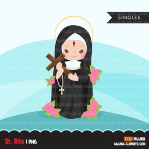 Clipart di Santa Rita, download digitale di disegni di sublimazione religiosa, design cattolico, file png cristiano per cricut, vergini