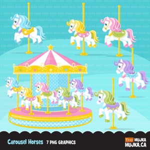 Clipart carrouselpaarden, draaimolen, kermis, carnavalpretpark, plannerstickers, scrapbooking, sublimatieontwerpen, buitenshuis
