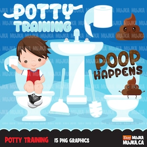 Clipart zindelijkheidstraining. Badkamerklusjes, toilet, toiletpapier, kak, kawaii-kak, toiletborstel, plannersticker, illustraties lerarenopleiding