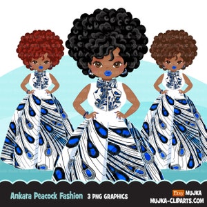 Clipart donna nera PNG, papillon e gonna con stampa pavone Ankara, grafica di moda sublimazione sorority zeta boss afro girl clip art PNG