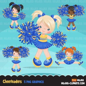 Clipart de pom-pom girl. Graphismes sportifs, pompon de pom-pom girl. Pom-pom girls or bleu royal, baseball, football, illustration, basket-ball