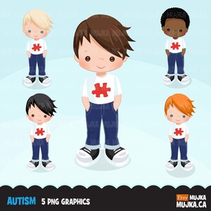 Autisme Clipart. Autismebewustzijnsafbeeldingen, puzzelstukje voor kinderen met autisme. Clipart voor commercieel gebruik, scrapbooking, ontwerp van koekjes, illustratie