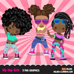 Afro black Hip hop dancer girls clipart, fashion, break dance, rapping characters, digital black girl sublimation clip art