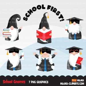 School clipart, gnome clipart, student reading book, graduation clip art, teacher, professor, grad Sublimation Designs Png