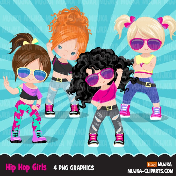 Hip hop dancer girls clipart, fashion, break dance, rapping characters, digital sublimation clip art