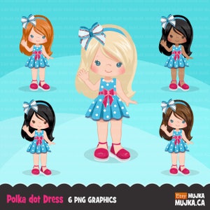Polka Dot Dress Little Girl Clipart. Cute Spring Summer Birthday ...