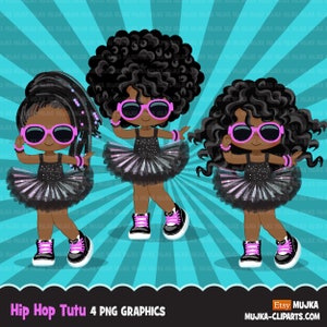Hip-Hop-Clipart, schwarze Mädchen Clipart, schwarzes Tutu, Breakdance, Rap-Afro-Mädchen png Sublimations-T-Shirt Clip Art