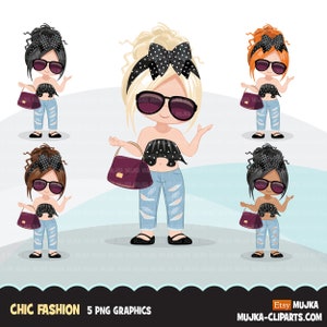 Fashion little girl clipart with bag and sunglasses, Vacation, travel Sublimation Designs characters, digital PNG