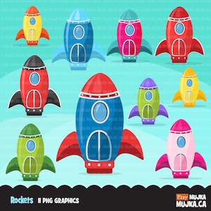 Clipart de foguete, veículos aéreos. Nave espacial Foguete colorido fofo, viagem, voo, chá de bebê, clipart de designs de sublimação