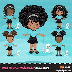 Paris Clipart, Glitter Teal Paris schwarze Mädchen, Mode, französischer Pudel, Babyparty, Geburtstag Grafiken Png Clip Art