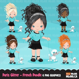 Clipart de Paris. Paillettes bleu sarcelle Paris Filles, mode, caniche français, goûter, baby shower, anniversaire, graphismes Oh la la, fantaisie paillettes françaises
