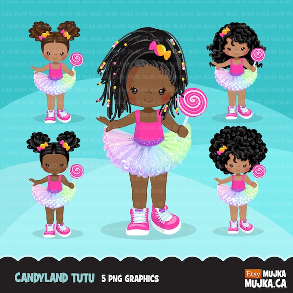 Candy land png, Tutu Clipart, black girl png, lollipop png, rainbow tutu graphics, Sublimation Designs PNG clip art, candy land birthday png