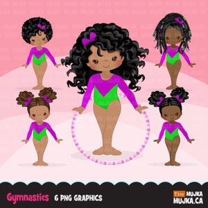 Gymnastics Clipart, Gymnast black girls, hula hoop, sports, school activity, Sublimation Designs PNG graphics