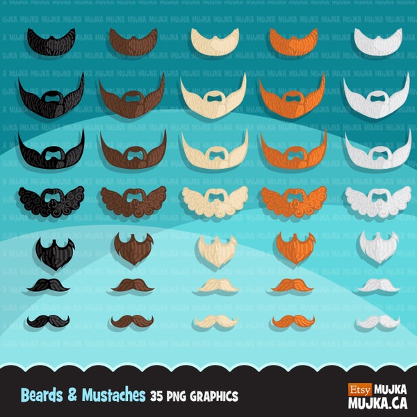 Beard & Mustache clipart. Collection of facial hair graphics for Mujka boy characters,  Sublimation Designs art props, Father's Day