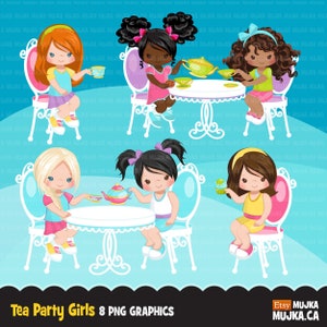 Teeparty Clipart, Teeparty Geburtstagsgeschenk, Teeparty Geburtstagsgrafik, sitzende Mädchen, schwarzes Mädchen png