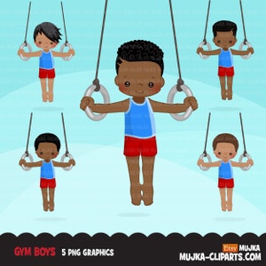 Gymnastik Clipart, Gymnast schwarz Jungen, Ring, Sport, Schulaktivität, Sublimation Designs PNG Grafiken