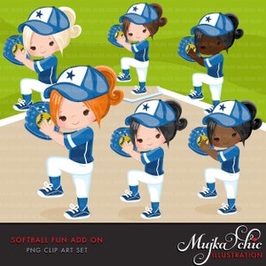 Softball Clipart ADD ON. Softball graphics, baseball players, baseball game illustrations, kids playing softball, home run, black