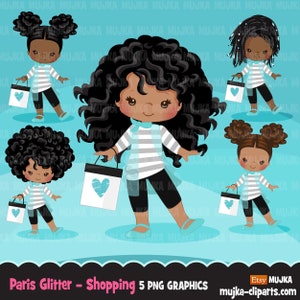 Clipart Paris, paillettes sarcelle Paris Black Girls, mode, sac shopping français, baby shower, graphismes d'anniversaire