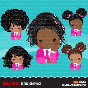 Black Boss baby clipart, peuter met afbeeldingen roze pak, afro meisjes met krullend haar, illustraties sublimatieontwerpen