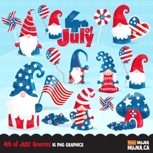 Clipart gnomes du 4 juillet. Graphismes scandinaves gnome, Tomte Nisse, graphiques patriotiques, clipart jour de l'indépendance, américain, États-Unis
