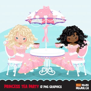 Prinzessinnen Teeparty Clipart Mädchen Teeparty Geburtstag Grafiken. Sonnenschirm, Tisch, Stuhl, im Freien, Sublimations-Designs Clip Art.