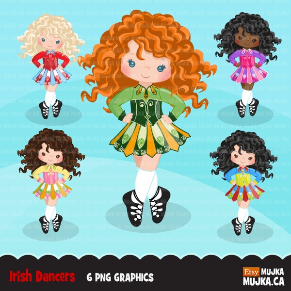 Irish dancers clipart. Cute Irish dancers with traditional dress, school activity, dance recital, St Patrick's Day celebration, tap dance