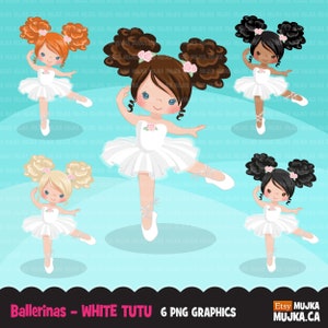 Ballerina Clipart, schicke Ballettfiguren, Afro Mädchen, Planer Aufkleber, Keks, tanzendes Mädchen, weißes Tutu, Tänzerinnen, Recital, Werbung
