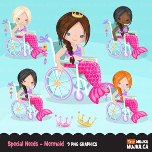 Clipart de silla de ruedas para necesidades especiales, clipart de princesa sirena, discapacidad, personajes, negro, , deshabilitar, discapacidad