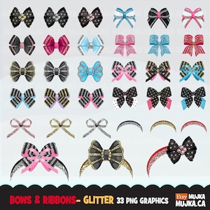 Clipart di fiocchi e nastri per capelli glitterati. Elastico per capelli, pois, grafica a nastro, accessori per capelli per uso commerciale, fascia per capelli, oro e argento