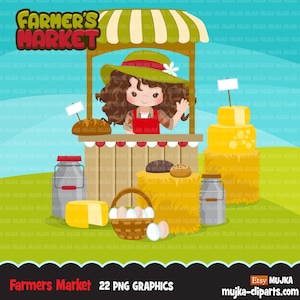 Graphismes de fille clipart Farmer's Market, agriculteurs mignons, récolte d'automne, produits de la ferme