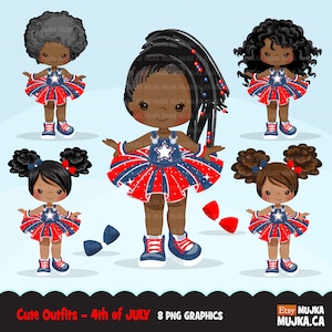 Clipart di tutù del 4 luglio. Tutù glitterato per il giorno dell'indipendenza, abiti moderni, salopette di jeans, moda per bambini, clip art per uso commerciale, bambina