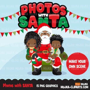 クリスマス クリップアート、黒人サンタの写真、座っているサンタ、クリスマスの黒人の子供たち、ノエル グラフィック、ホリデー キャラクター、PNG 昇華クリップアート