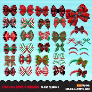 Fiocchi e nastri per capelli di Natale clipart. Elastico per capelli, pois, grafica a nastro scozzese, accessori per capelli Sublimation Designs, fascia per capelli