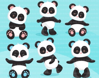 Baby Panda Clipart. Cute panda, wild animal graphics, baby animals,   Sublimation Designs, zoo animals, safari, jungle graphics