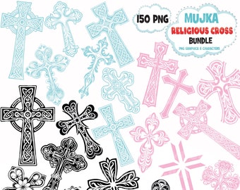 Religious Cross PNG Bundle, Christian png, Cross clipart, Catholic png, Cross silhouette, Pink blue black cricut Cross print and cut file