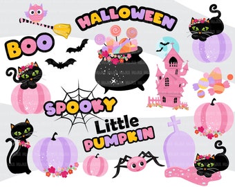 Cute Halloween clipart, pink halloween png, halloween sublimation designs, spooky bundle, little pumpkin, halloween baby shirt digital png