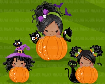 Halloween clipart, halloween peekaboo, peekaboo clipart, cute halloween png, pumpkin png, sublimation designs, black girls clipart, cute png