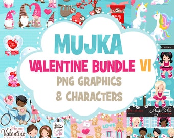 Valentine Clipart Bundle. Valentine's day graphics, animals, kids, unicorn, panda, gnomes, teddy bear Sublimation Designs graphics