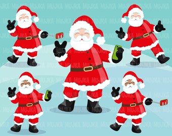 Santa selfie Clipart, Christmas selfie graphics, Santa with cellphone, Noel graphics, Holiday characters, png sublimation clip art