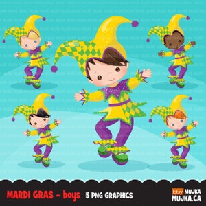 Clipart de mardi gras, clipart carnaval, bal masqué, illustration, La Nouvelle-Orléans, fleur de lys, garçons, enfants, masques de mascarade, perles