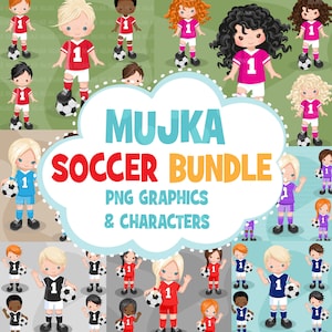 Fußball Clipart Bundle, Fußball spielen, Sport, Geburtstagsfeier, Jungen & Mädchen Trikot, Clip Art Sublimation Designs PNG Grafiken