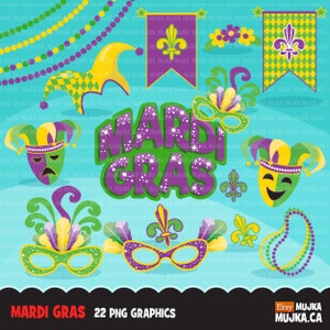 Clipart mardi gras, clipart carnaval, bal masqué, illustration, La Nouvelle-Orléans, fleur de lys, clipart mode, masques de mascarade, perles