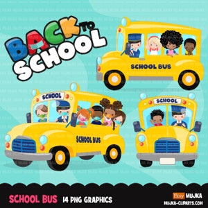 Imágenes prediseñadas de regreso a la escuela, imágenes prediseñadas de autobús escolar, estudiantes con mascarilla, conductor de autobús, gráficos de sublimación educativos, imágenes prediseñadas PNG