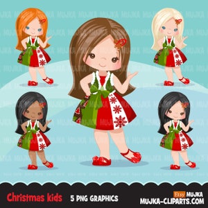 Weihnachten Clipart, kleine Mädchen Weihnachten Outfit, Noel Grafiken, Urlaub Zeichen, png Sublimation digitale Clip Art