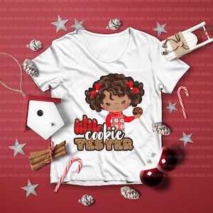 Weihnachtssublimationsentwürfe, kleine Keks-Tester-Sublimationsdesigns digitaler Download, T-Shirt schwarzes Mädchen