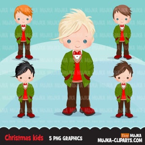 Clipart navideño, traje navideño de niño pequeño, gráficos de Noel, personajes navideños, clip art digital de sublimación png
