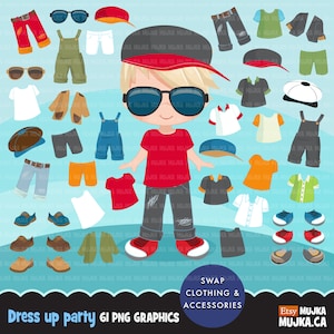 Paper Doll Clipart Little Boys Dressing Party Graphics. Cute
