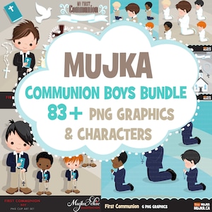 Boys First Communion Clipart Bundle, Holy First communion for boys religious clip art Sublimation Designs graphics image 1