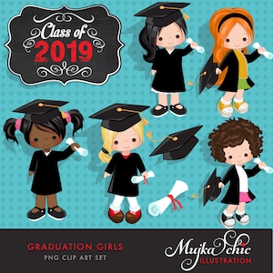 Afstuderen Clipart. Afstudeerafbeeldingen, cape, scroll, pet, klasse van 2019-afbeeldingen, afgestudeerde meisjes, karweikaarten, meisjes