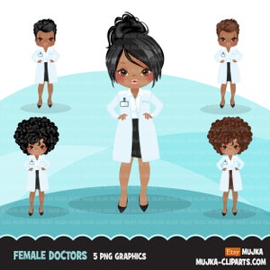 Imágenes prediseñadas de doctora negra, gráficos de hospital, diseños digitales PNG para imprimir y cortar, imágenes prediseñadas de niña médica en cuarentena